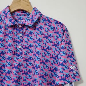 Meripex Golf Polo Shirt Blue Pink Pattern Large